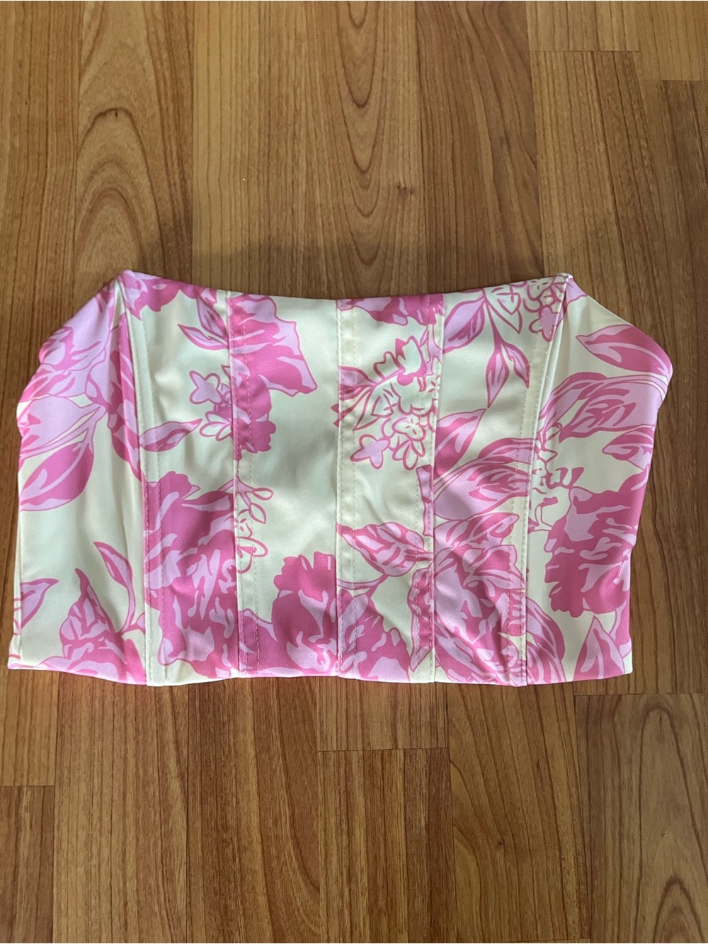 Pink Floral Strapless Bustier Top